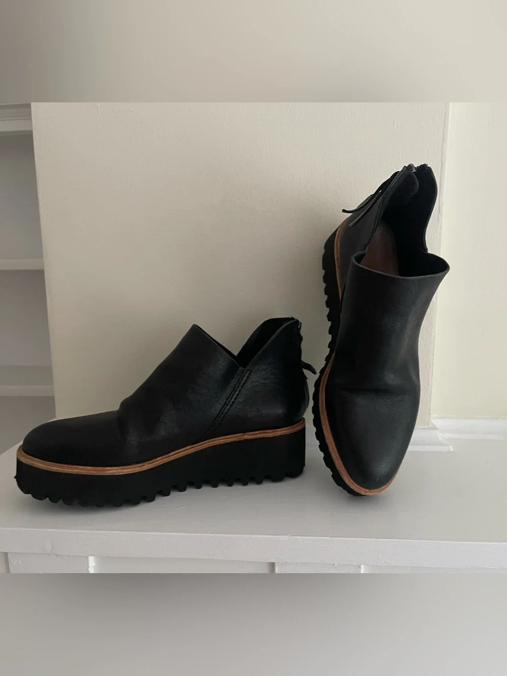 ALL BLACK Black Leather Shootie with Lug Sole